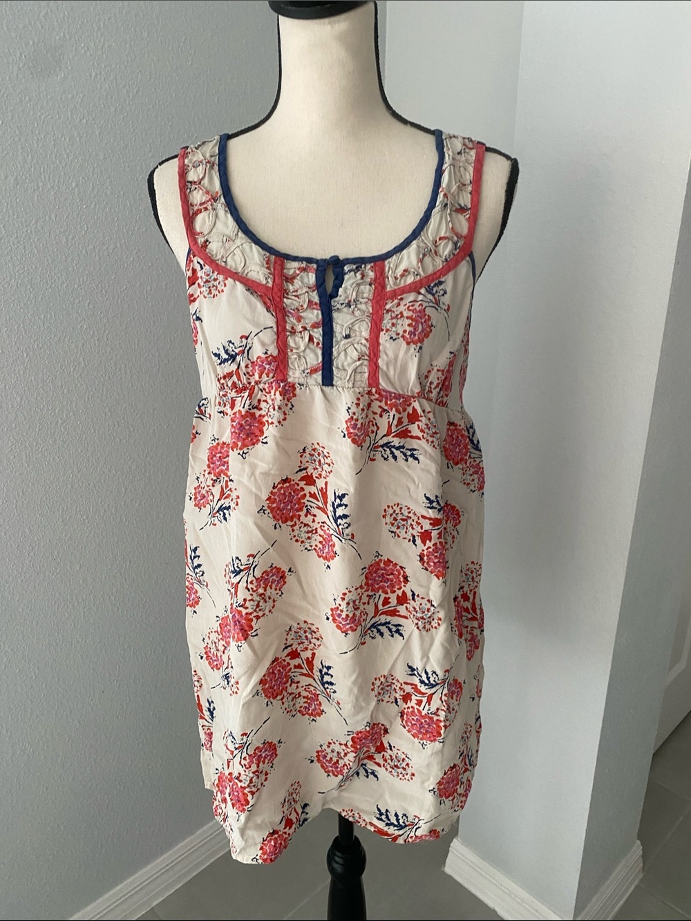 PETTICOAT ALLEY Women 100% Silk Wild Flower Print Sleeveless Boho Mini Dress| M